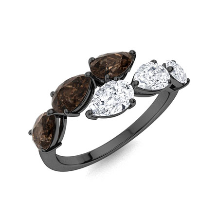 Sotiya Bypass Six Stones Coffee Pear Cut Cocktail Ring Sterling Silver-Sotiya