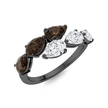 Sotiya Bypass Six Stones Coffee Pear Cut Cocktail Ring Sterling Silver-Sotiya