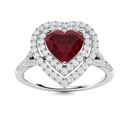 Sotiya Customizable 12 Birthstone Double Halo Heart Cut Engagement Ring Sterling Silver