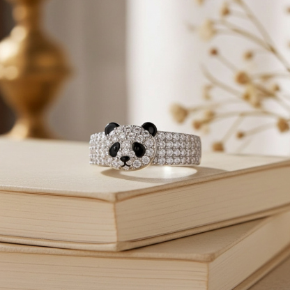 Sotiya Panda Black Enamel Cocktail Ring-Sotiya