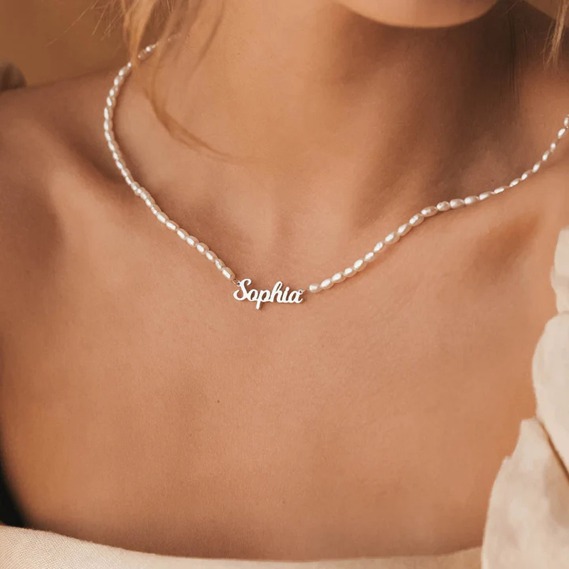 Sotiya Personalized Name Pearl Necklace Sterling Silver-Sotiya