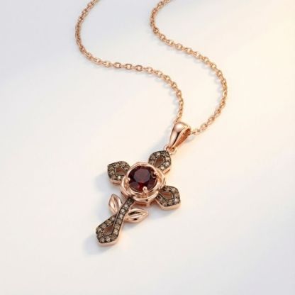Sotiya Rose Design Faith Cross Coffee Round Cut Necklace Sterling Silver-Sotiya