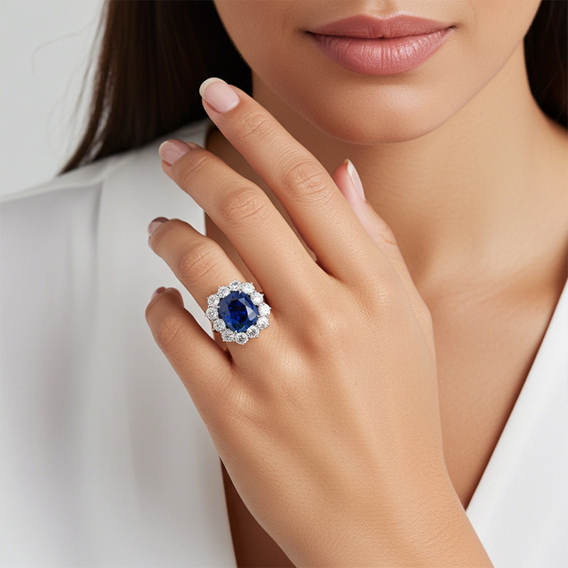 Sotiya Halo Rec Cushion Cut Engagement Ring Sterling Silver-Sotiya