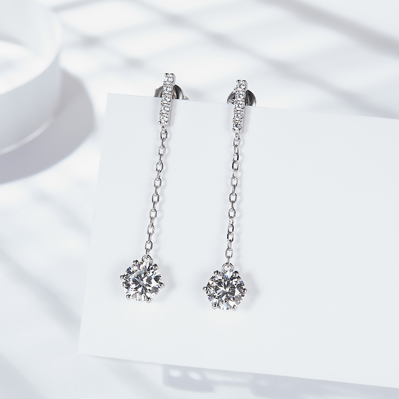 Sotiya Six Prong Round Cut Moissanite Drop Earrings Sterling Silver-Sotiya