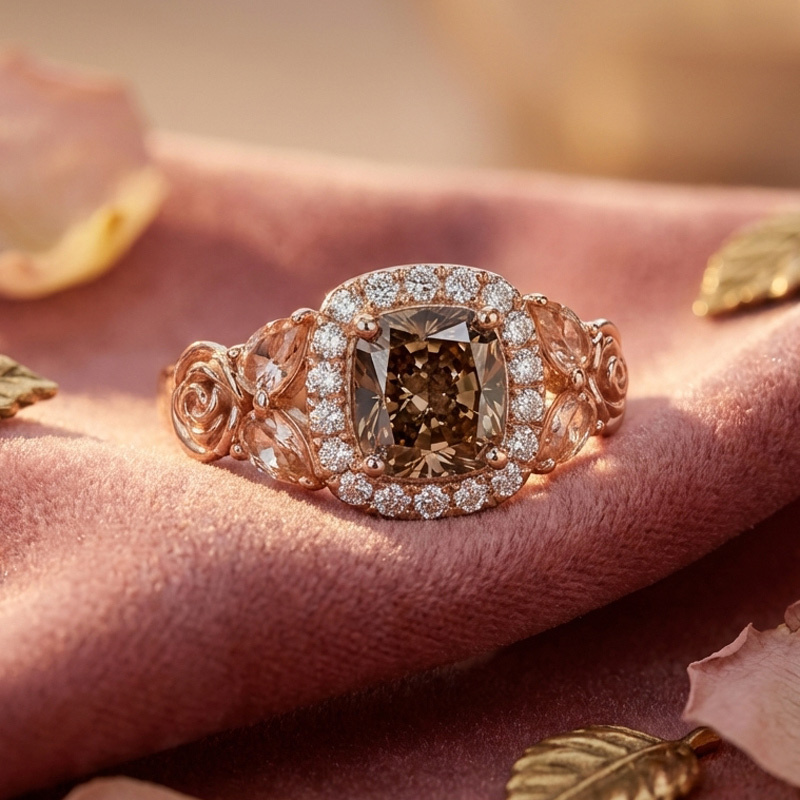 Sotiya Rose Synthetic Morganite Halo Cushion Cut Coffee Engagement Ring Sterling Silver-Sotiya