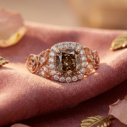 Sotiya Rose Synthetic Morganite Halo Cushion Cut Coffee Engagement Ring Sterling Silver-Sotiya