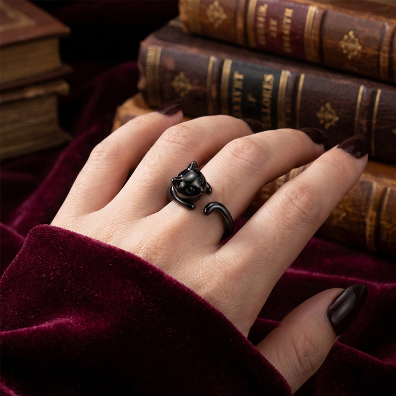 Sotiya Rotating Soothe Black Cat Ring Sterling Silver-Sotiya