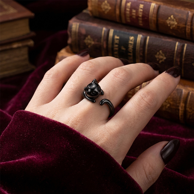 Sotiya Rotating Soothe Black Cat Ring Sterling Silver-Sotiya