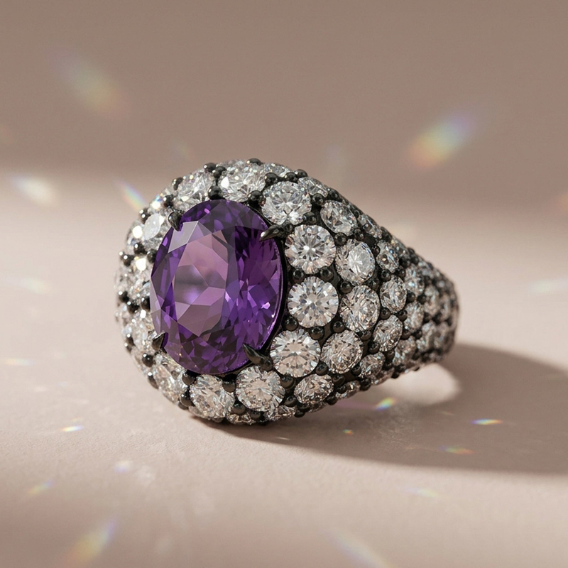 Sotiya Amethyst Oval Cut Pave Engagement Ring Sterling Silver