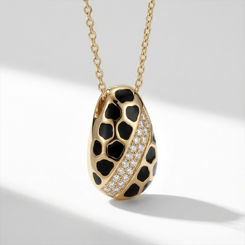 Sotiya Leopard Print Enamel Necklace Sterling Silver-Sotiya