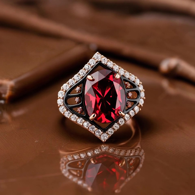 Sotiya Two Tone Unique Halo Oval Cut Coffee Engagement Ring Sterling Silver-Sotiya