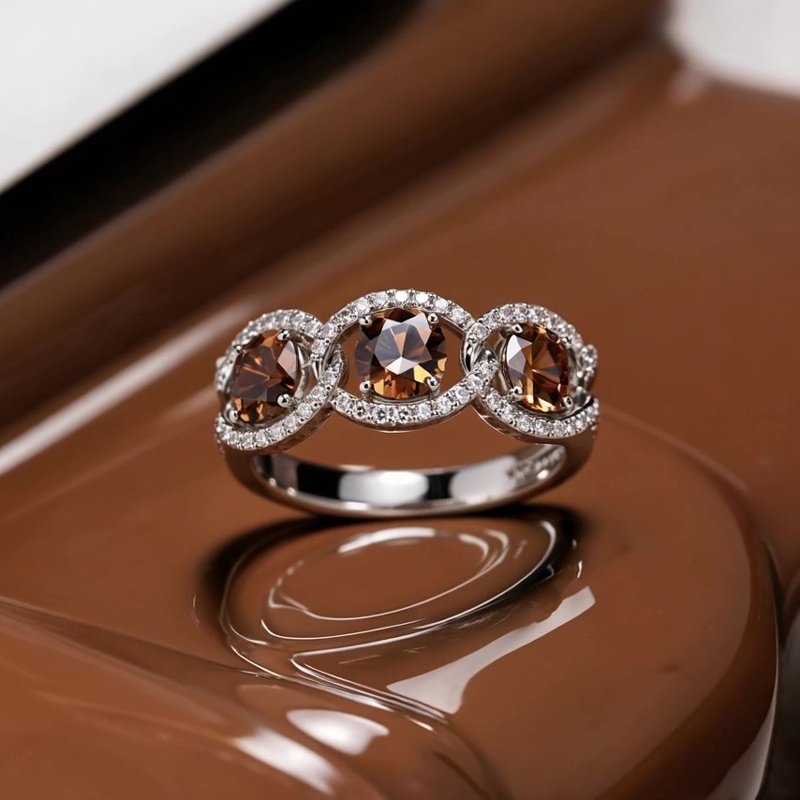 Sotiya Chain Link Round Cut Coffee Women's Wedding Ring Sterling Silver-Sotiya