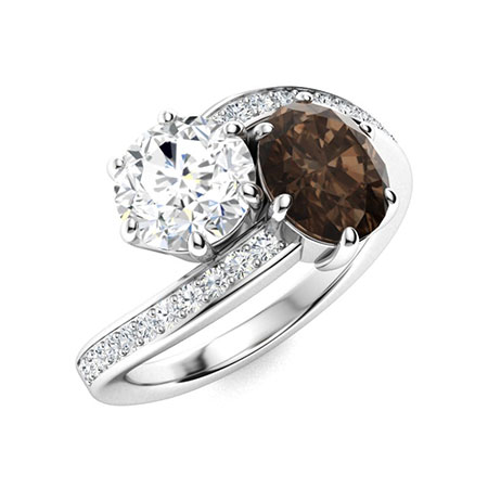 Sotiya Toi et Moi Bypass Coffee Oval and Round Cut Two Stone Engagement Ring Sterling Silver-Sotiya