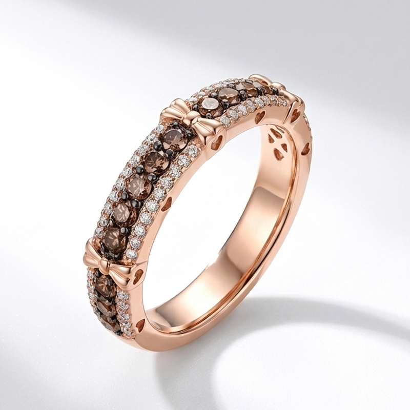 Sotiya Three Row Bowknot Coffee Women's Wedding Ring Band Sterling Silver-Sotiya