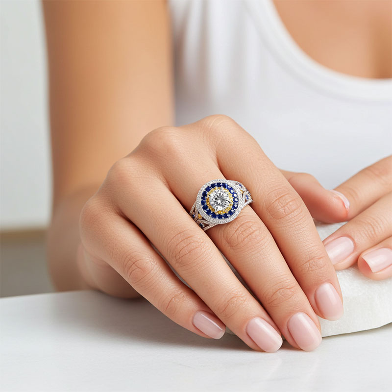 Sotiya Artist Collection Famous Painting Starry Night Triple Halo Round Cut Vintage Engagement Ring Sterling Silver-Sotiya