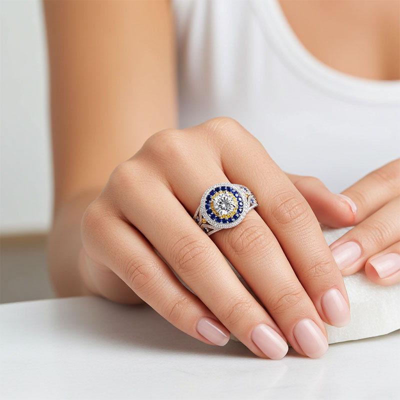 Sotiya Artist Collection Famous Painting Starry Night Triple Halo Round Cut Vintage Engagement Ring Sterling Silver-Sotiya