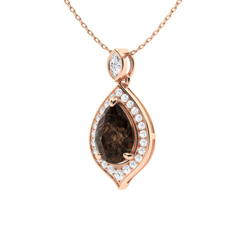 Sotiya Coffee Pear Cut Cat's Eye Halo Necklace Sterling Silver-Sotiya