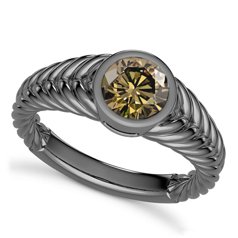 Sotiya Fancy Round Cut Coffee Men's Solitaire Ring 14k Black Gold Sterling Silver-Sotiya