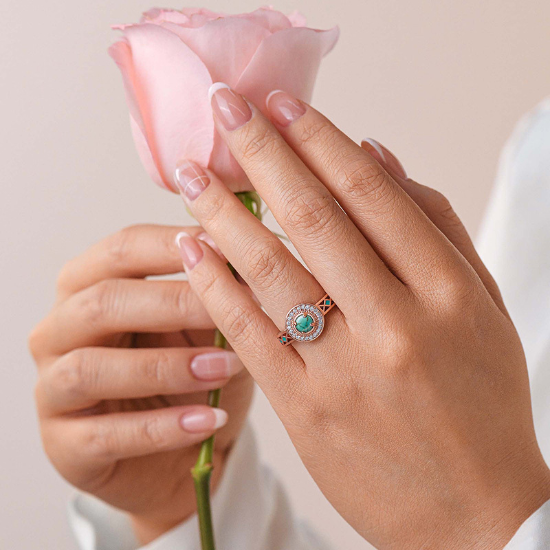 Sotiya Turquoise Halo Round Cut Enamel Engagement Ring Sterling Silver-Sotiya