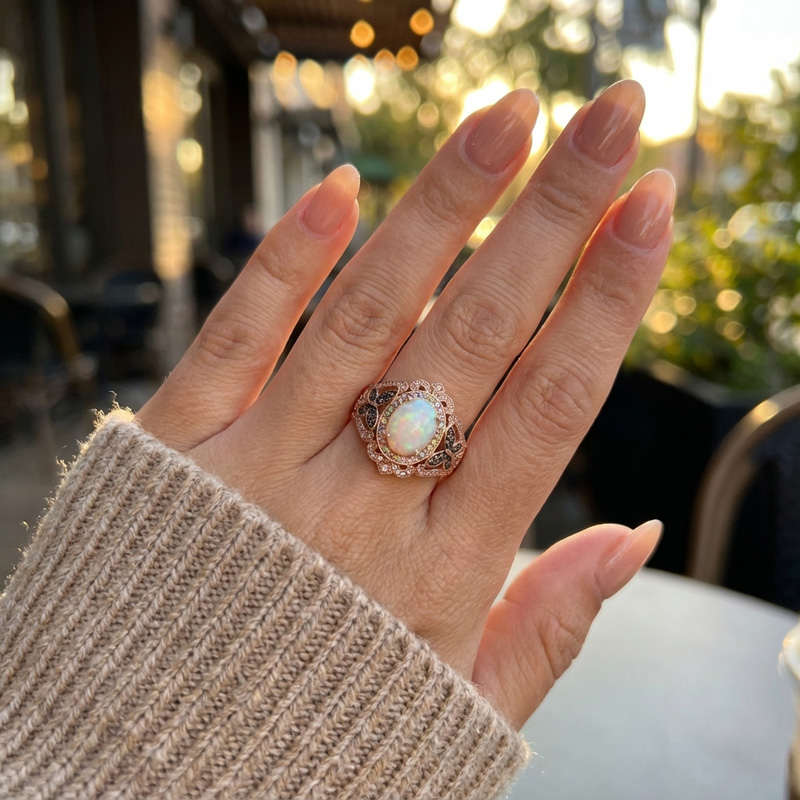Sotiya Butterfly Colorful Halo Opal Oval Cut Coffee Engagement Ring Sterling Silver-Sotiya
