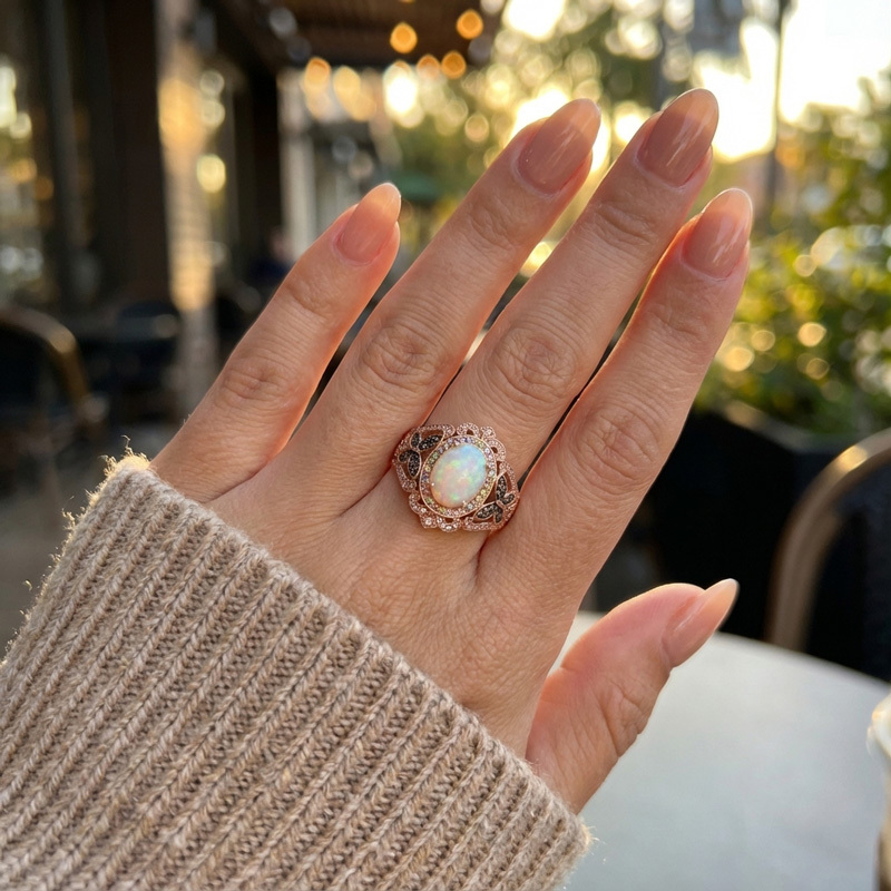 Sotiya Butterfly Colorful Halo Opal Oval Cut Coffee Engagement Ring Sterling Silver-Sotiya