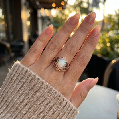 Sotiya Butterfly Colorful Halo Opal Oval Cut Coffee Engagement Ring Sterling Silver-Sotiya