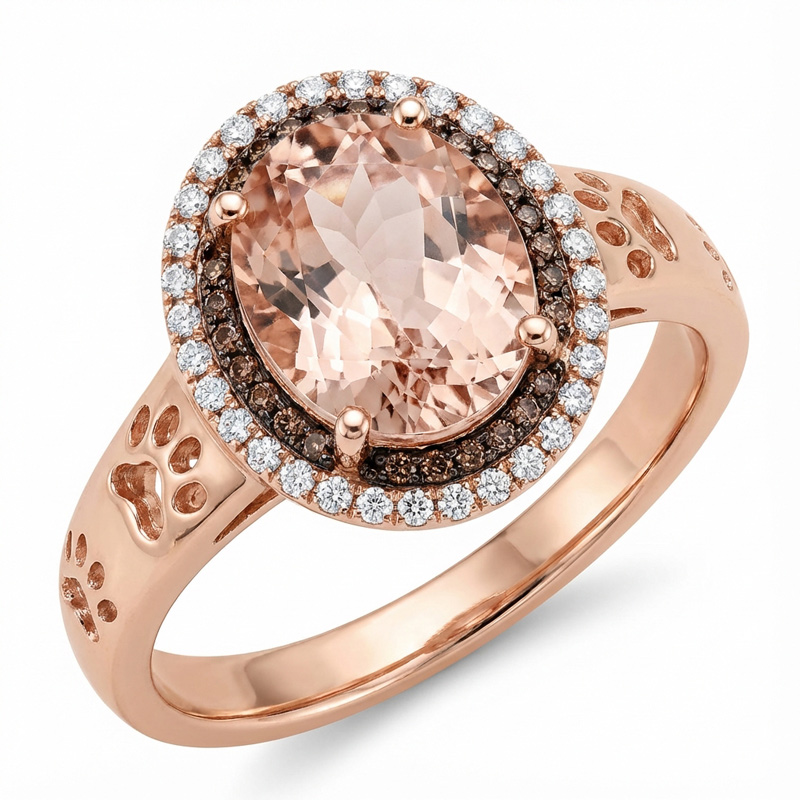 Sotiya Cat Paw Double Halo Synthetic Morganite Oval Cut Coffee Engagement Ring Sterling Silver-Sotiya