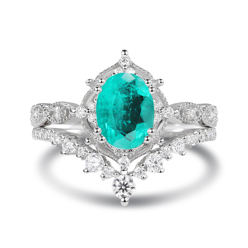 Sotiya Vintage Oval Cut Paraiba Wedding Bridal Ring Set Sterling Silver-Sotiya