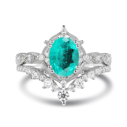 Sotiya Vintage Oval Cut Paraiba Wedding Bridal Ring Set Sterling Silver-Sotiya