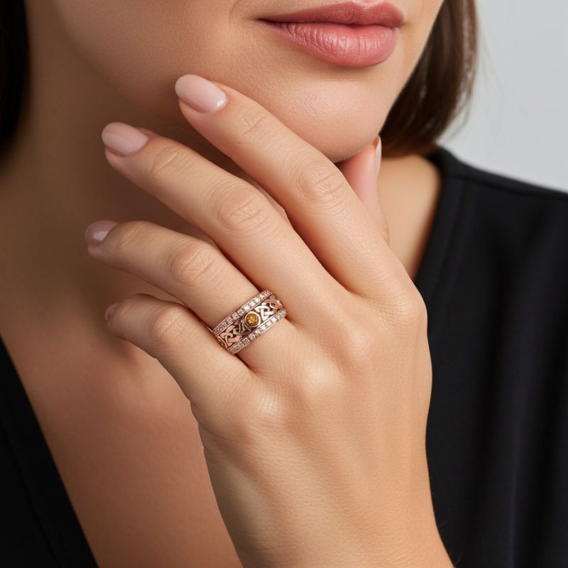 Sotiya Vintage Celtic Knot Round Cut Coffee Unisex Eternity Ring Sterling Silver