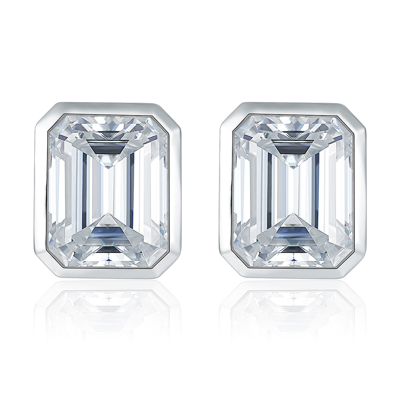Sotiya Solitaire Emerald Cut Moissanite Stud Earrings Sterling Silver-Sotiya