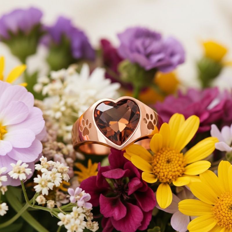 Sotiya Pet Cat Dog Paw Solitaire Coffee Heart Cut Engagement Ring Sterling Silver-Sotiya