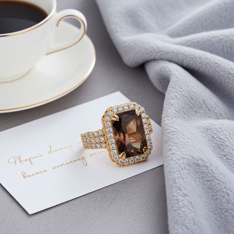 Sotiya Halo Radiant Cut Coffee Engagement Ring Sterling Silver