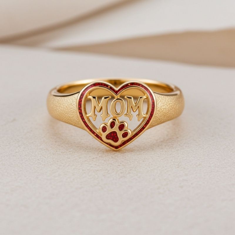 Sotiya Best Buds Comic Dog Paw Inspired Love MOM Ring Sterling Silver-Sotiya