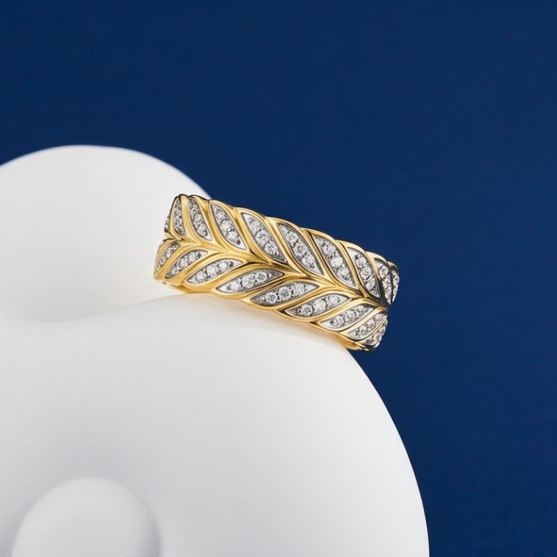 Sotiya Feather Design Unisex Coffee Chevron Band Ring Sterling Silver-Sotiya