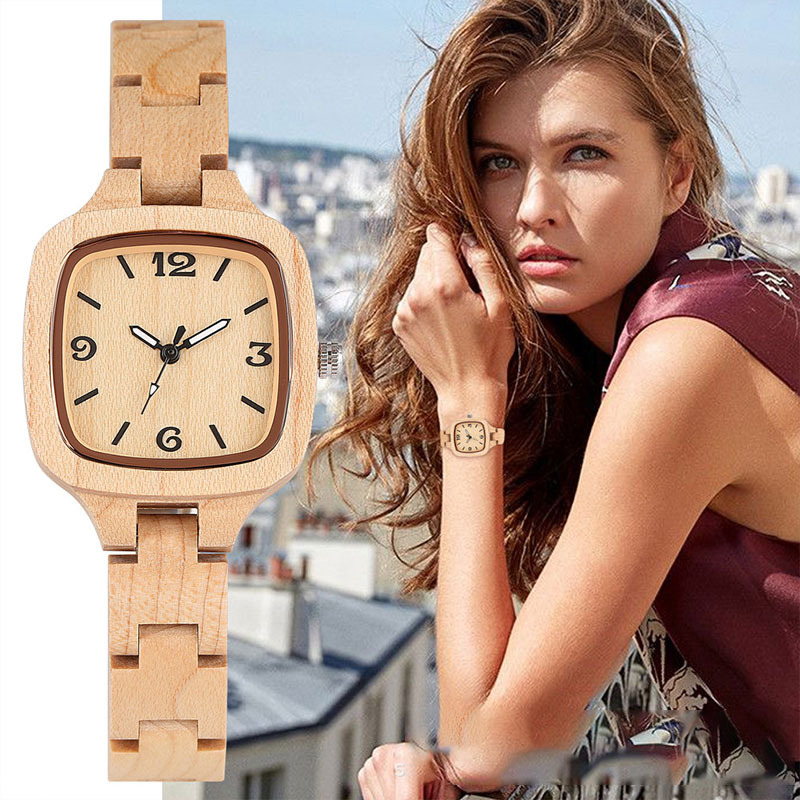 Sotiya Zebra and Maple Square Case Black Digital Face Women's Wooden Watch-Sotiya