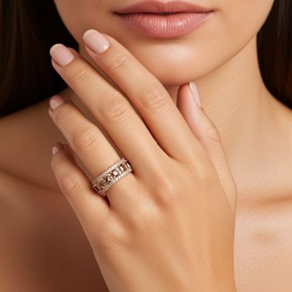 Sotiya Rose Gold Tone Asscher Cut Coffee Eternity Wedding Ring Sterling Silver