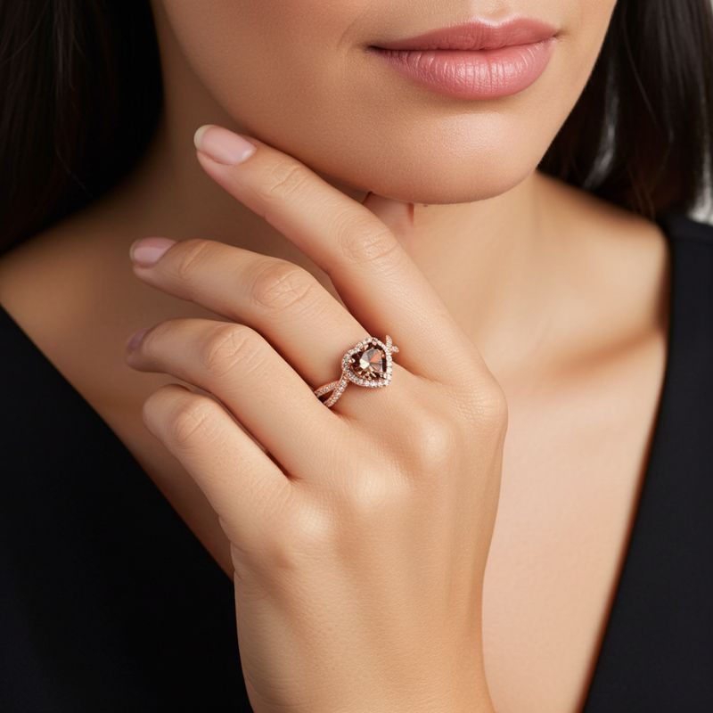 Sotiya Halo Heart Cut Twist Coffee Engagement Ring Sterling Silver-Sotiya