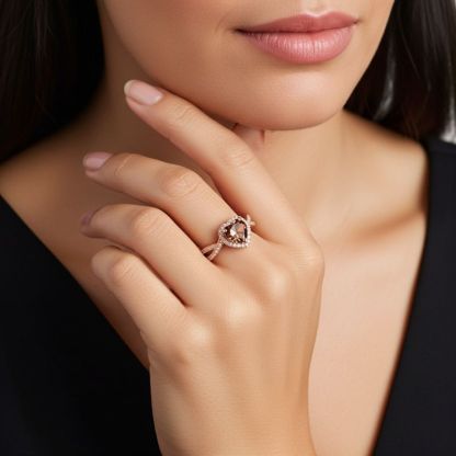 Sotiya Halo Heart Cut Twist Coffee Engagement Ring Sterling Silver-Sotiya