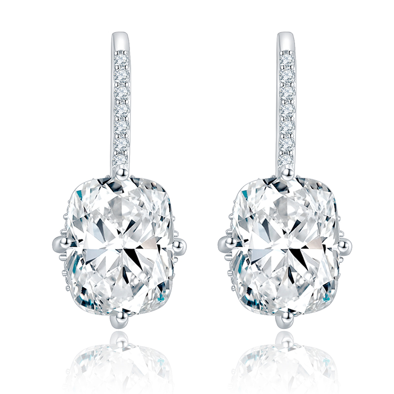 Sotiya Hidden Halo Radiant Cut Moissanite Drop Earrings Sterling Silver-Sotiya