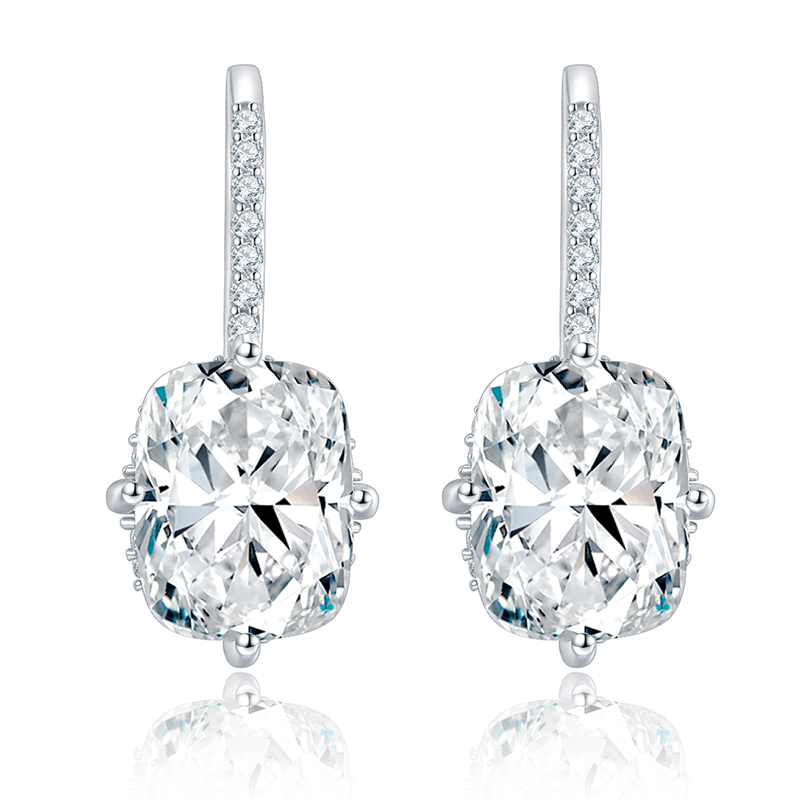 Sotiya Hidden Halo Radiant Cut Moissanite Drop Earrings Sterling Silver-Sotiya