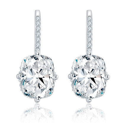 Sotiya Hidden Halo Radiant Cut Moissanite Drop Earrings Sterling Silver-Sotiya