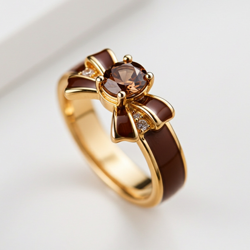 Sotiya Round Cut Bowknot Coffee Enamel Promise Ring Sterling Silver-Sotiya