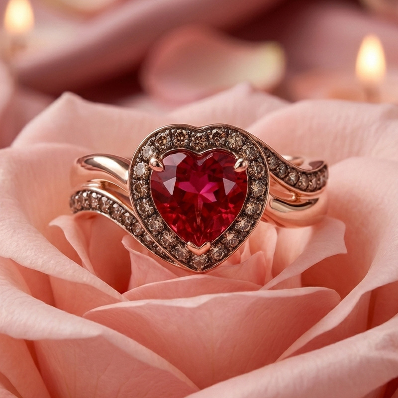 Sotiya Wavy Band Embraces Halo Heart Cut Coffee Engagement Ring Sterling Silver-Sotiya