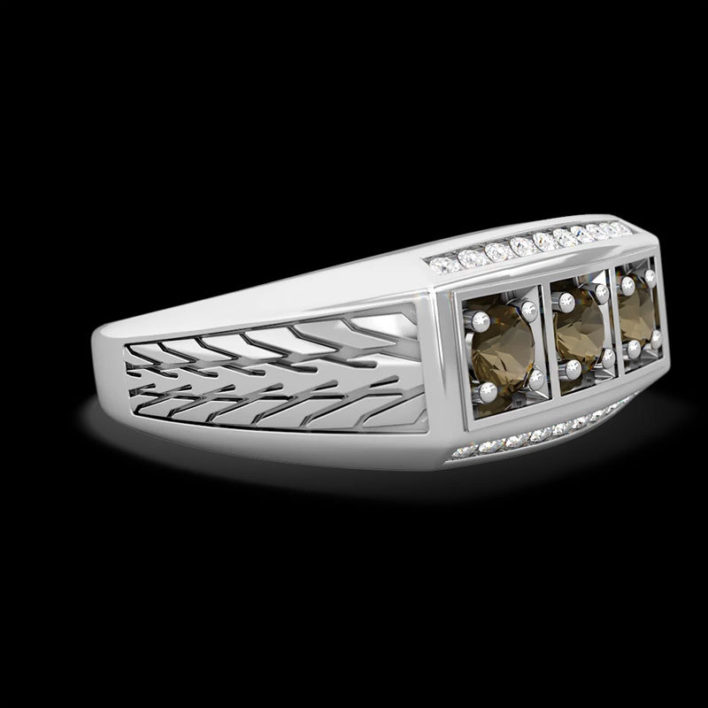 Sotiya Chocolate Three Stone Tire Tread Men's Wedding Ring Sterling Silver-Sotiya