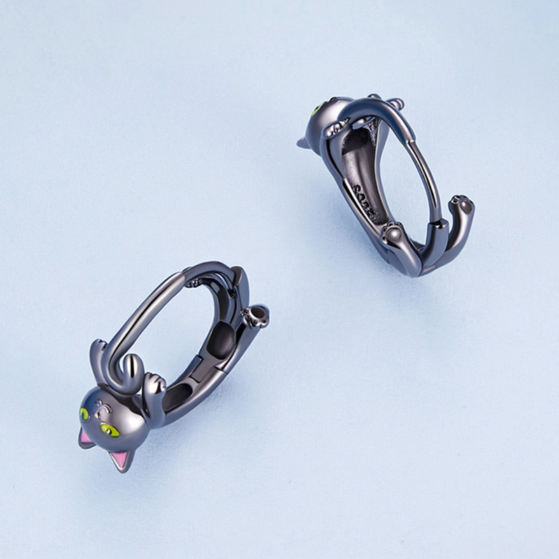 Sotiya Cute Black Cat Hoop Earrings Sterling Silver-Sotiya