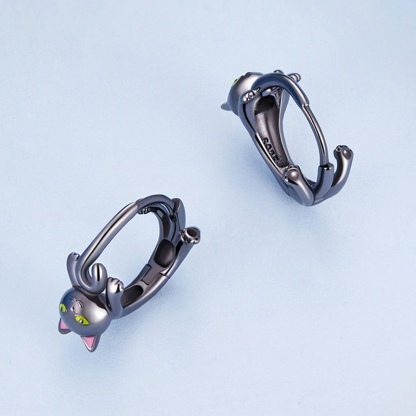 Sotiya Cute Black Cat Hoop Earrings Sterling Silver-Sotiya