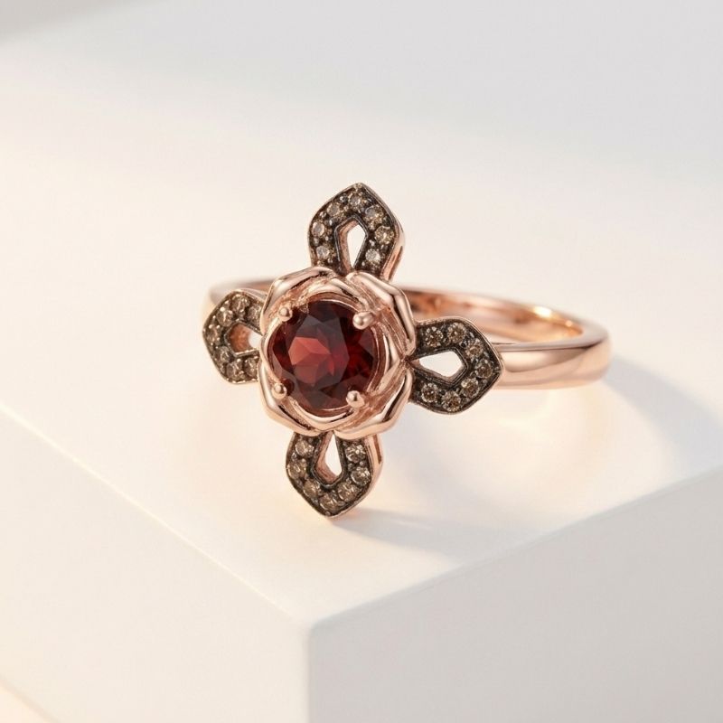 Sotiya Rose Design Faith Cross Coffee Round Cut Cocktail Ring Sterling Silver-Sotiya