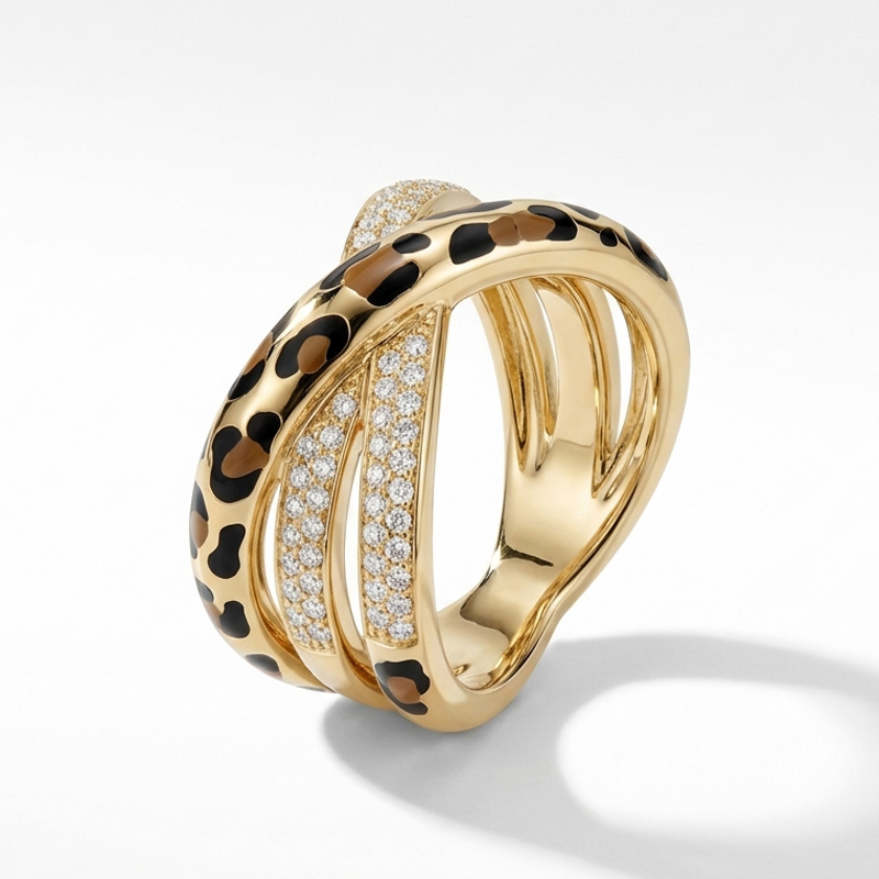 Sotiya Cross Leopard Print Coffee Enamel Ring Sterling Silver-Sotiya