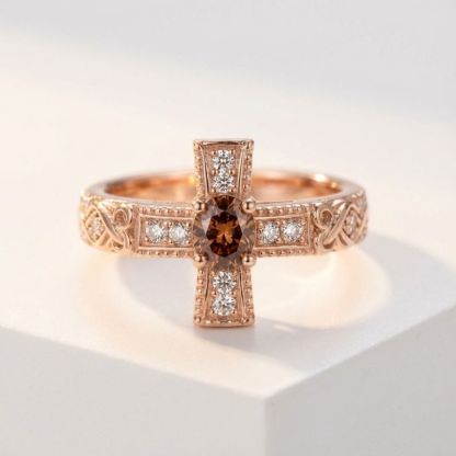 Sotiya Heart Faith Cross Coffee Oval Cut Cocktail Ring Sterling Silver-Sotiya